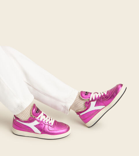 MI BASKET ROW CUT SILVER USED W, ROUGE FUCHSIA Chaussures Heritage - Femme MI BASKET ROW CUT SILVER USED W ROUGE FUCHSIA - Diadora