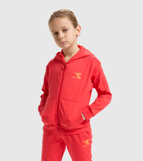 Junior cotton sports sweatshirt - Unisex JU. HOODIE FZ RAINBOW POPPY RED - Diadora