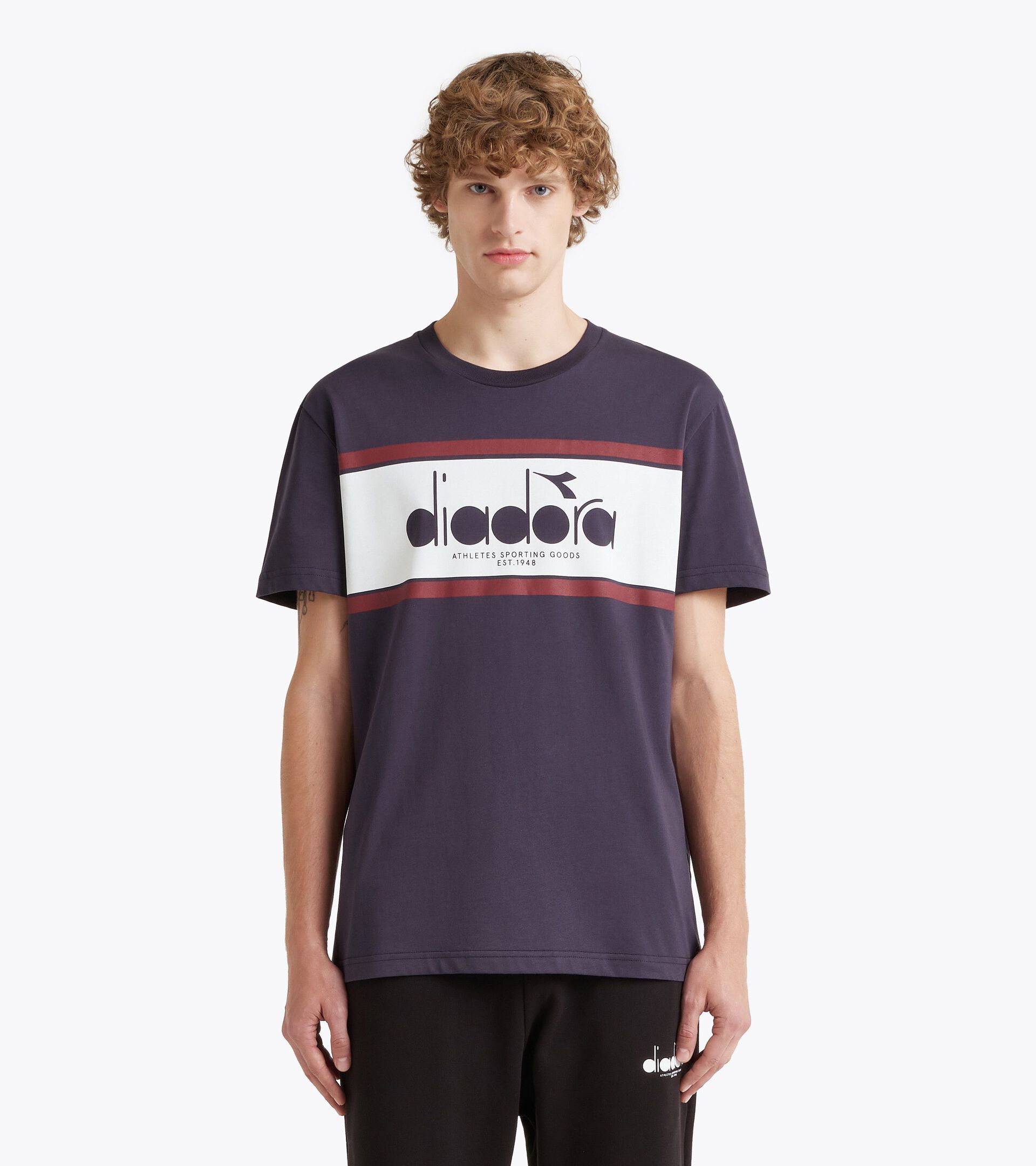 T-shirt - All-Gender T-SHIRT SS LOGO BLUE DENIM/OPTICAL WHITE - Diadora