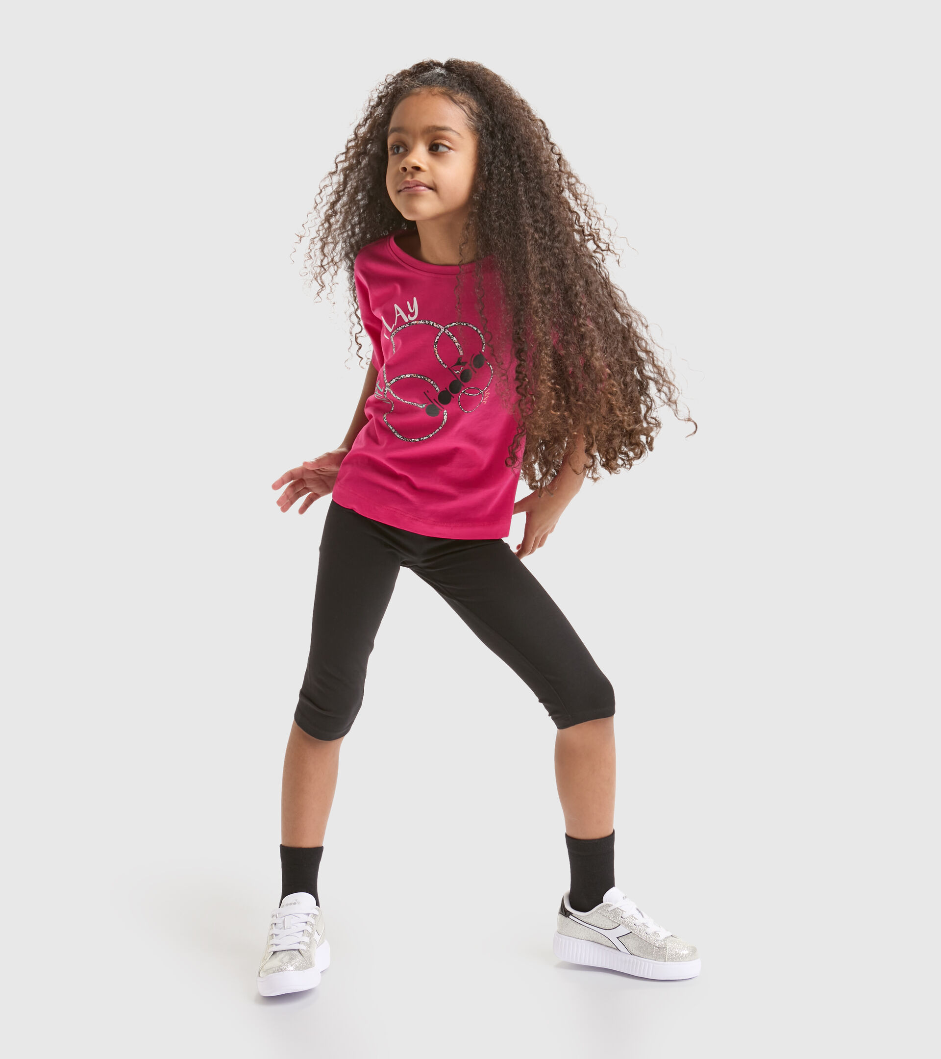 Stretchy T-shirt and shorts set - Girls JG.SET HOOPS SHOCKING PINK - Diadora