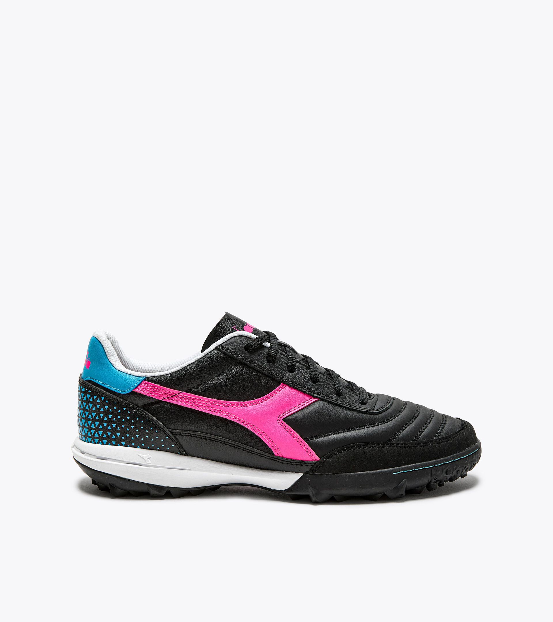 Chaussure de futsal - Semelle extérieure spécifique pour gazon synthétique/terrains durs CALCETTO GR  LT TF NOIR/ROSE FL/CYAN BLEU FLUO - Diadora