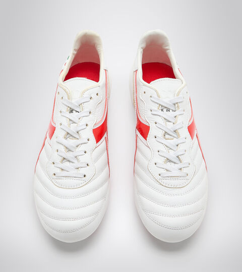 BRASIL ITALY OG LT+ MDPU, BLANCO/ROJO MILAN Botas de fútbol para superficies compactas - Hecho en Italia BRASIL ITALY OG LT+ MDPU BLANCO/ROJO MILAN - Diadora