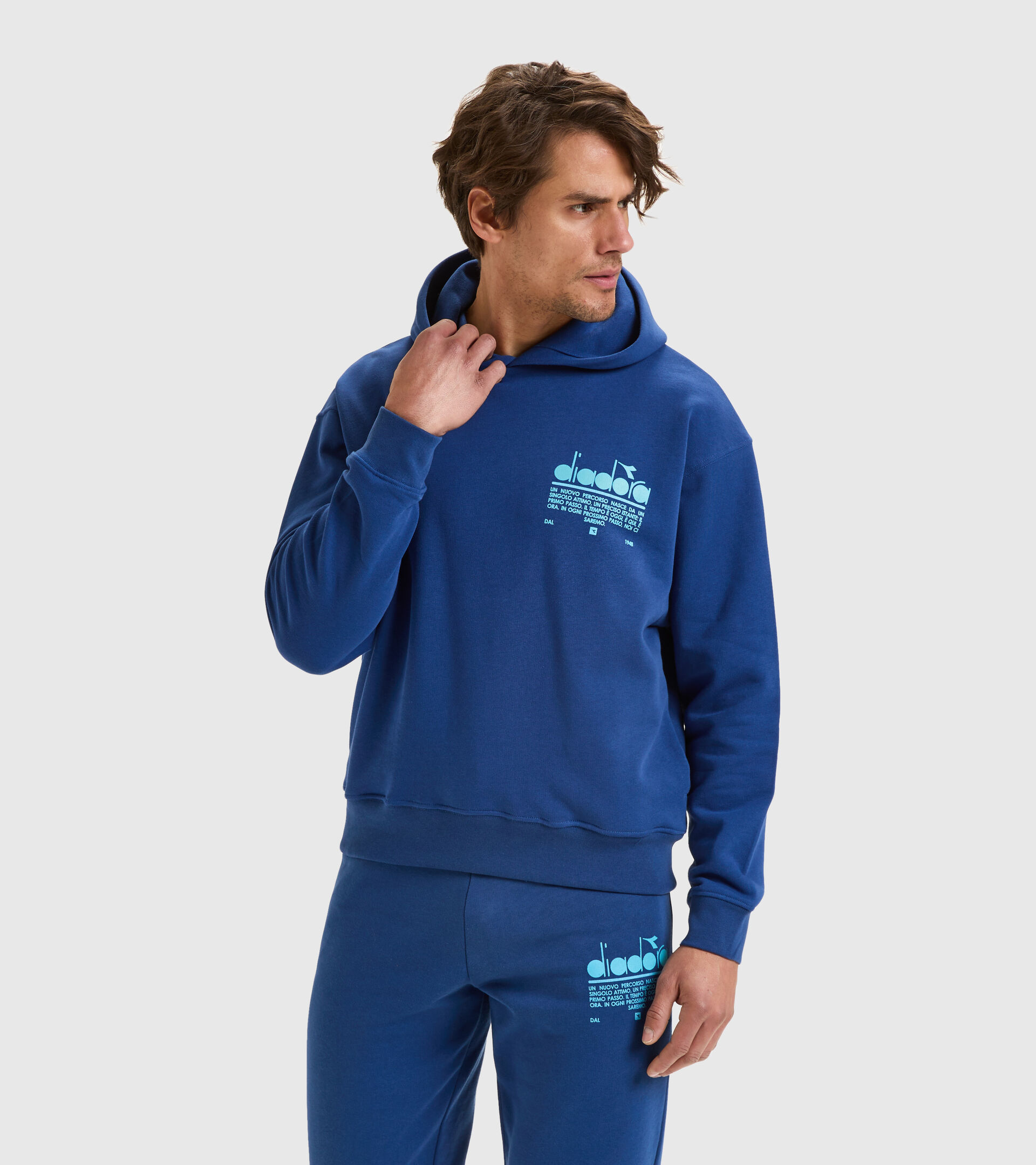 Sweatshirt mit Kapuze aus aufgerauter Baumwolle - Unisex HOODIE MANIFESTO GUTBLAU - Diadora