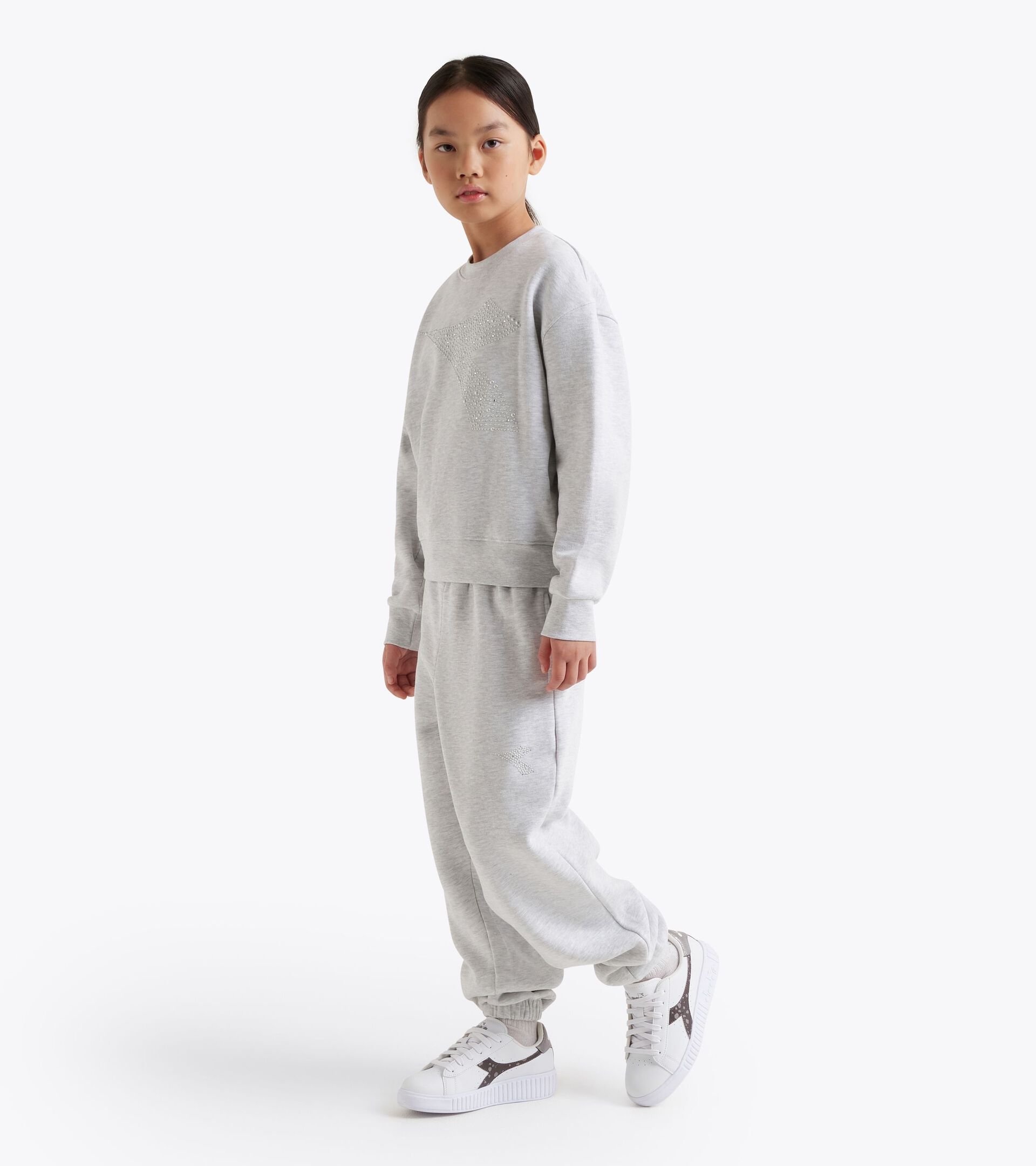 Sweatshirt - Girls JG. SWEATSHIRT RHINESTONE LIGHT MIDDLE GREY MELANGE - Diadora