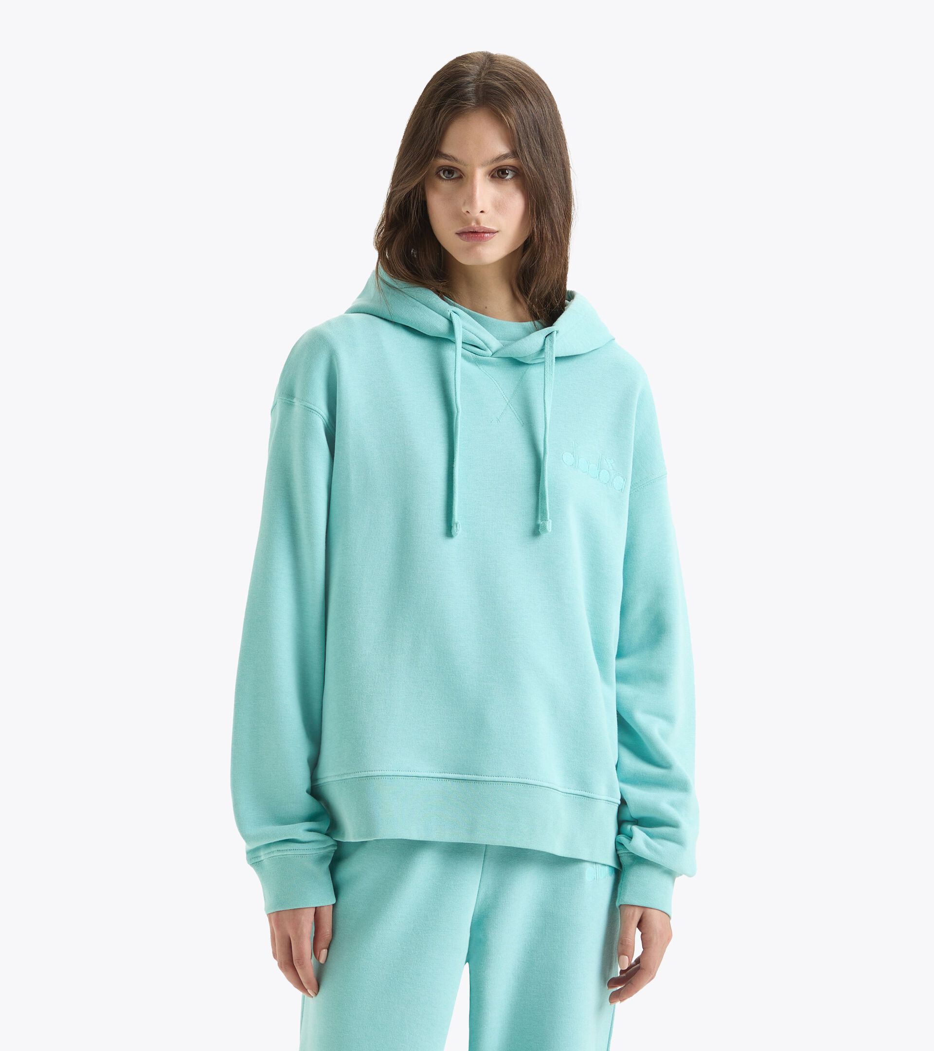 Felpa con cappuccio - Gender Neutral HOODIE ATHL. LOGO AZZURRO TURCHESE PASTELLO - Diadora