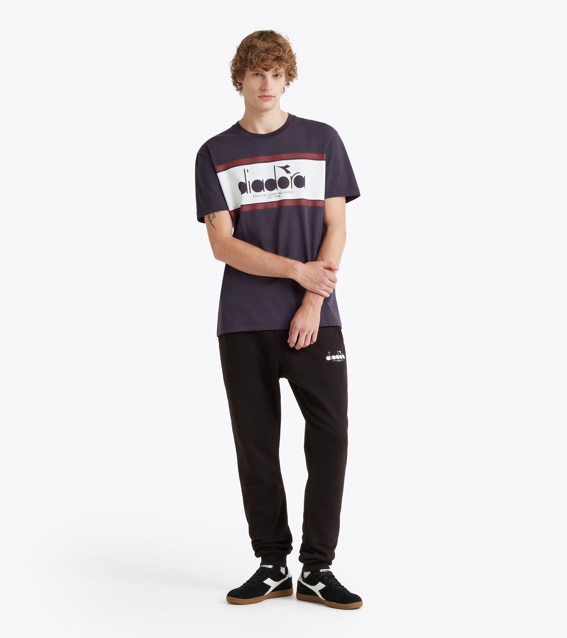 T-shirt - All-Gender T-SHIRT SS LOGO BLUE DENIM/OPTICAL WHITE - Diadora