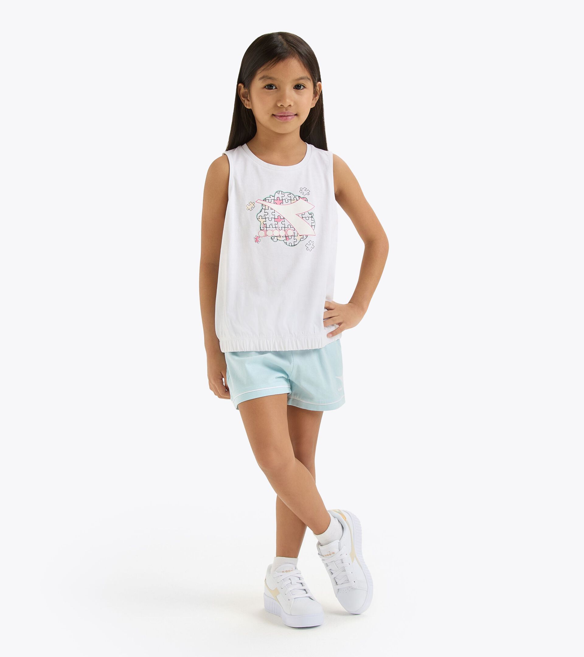 Sports set - Tank top and shorts - Girl
 JG. SET SS PUZZLES OPTICAL WHITE - Diadora