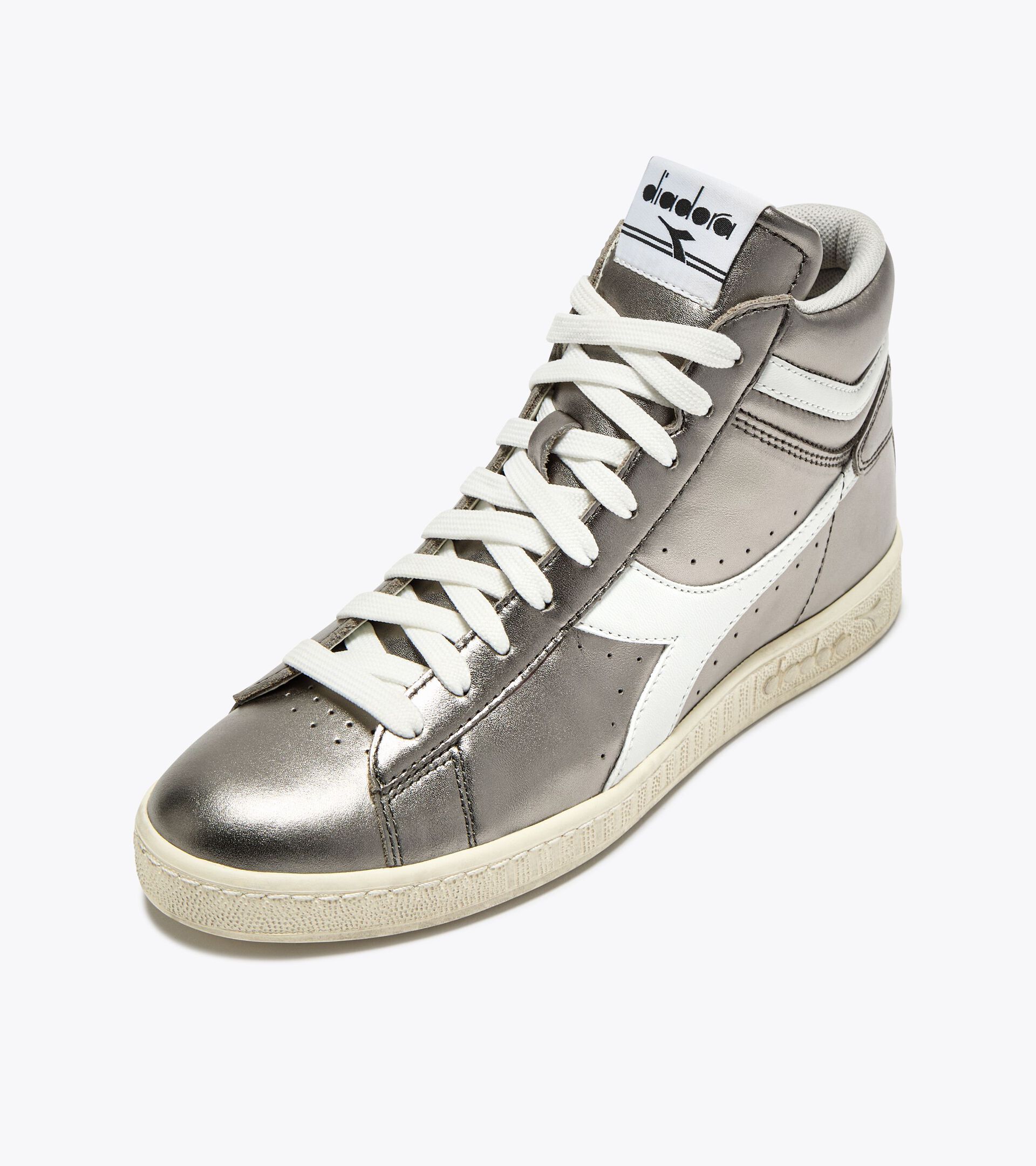 Leather sports sneakers - Women’s  GAME L HIGH METALLIC WN SILVER METALIZED - Diadora