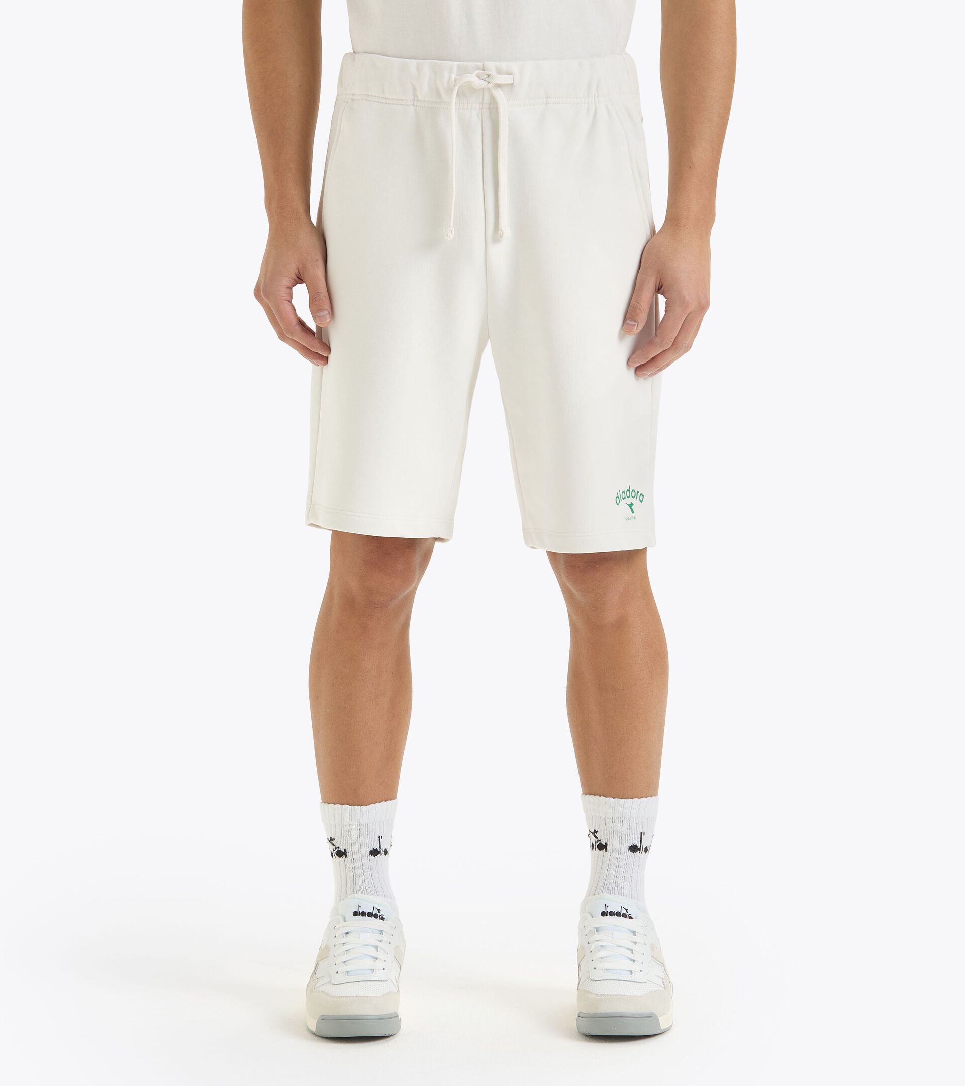 French terry cotton bermuda shorts - Gender Neutral BERMUDA ATHL. LOGO WHITE MILK - Diadora