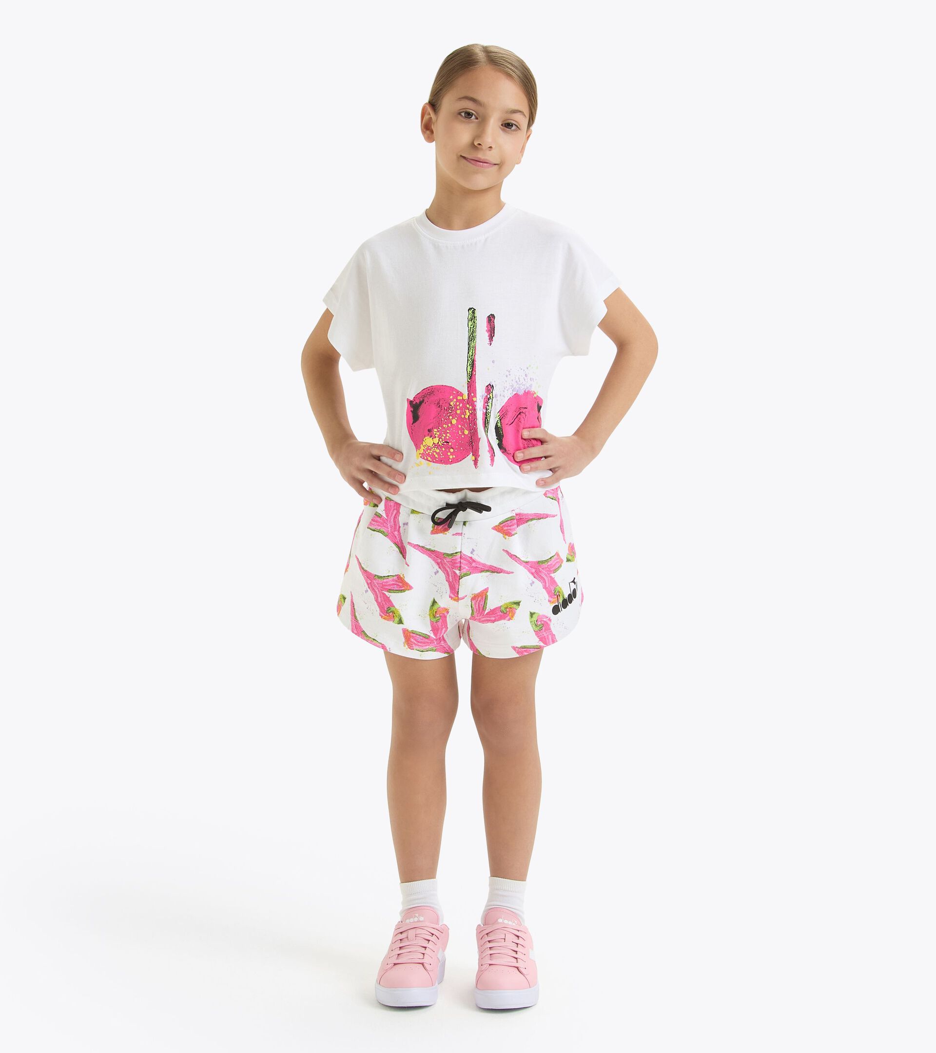 Pantaloncini in cotone - Bambina JG. SHORTS  LOGO AOP BIANCO ANTICO - Diadora