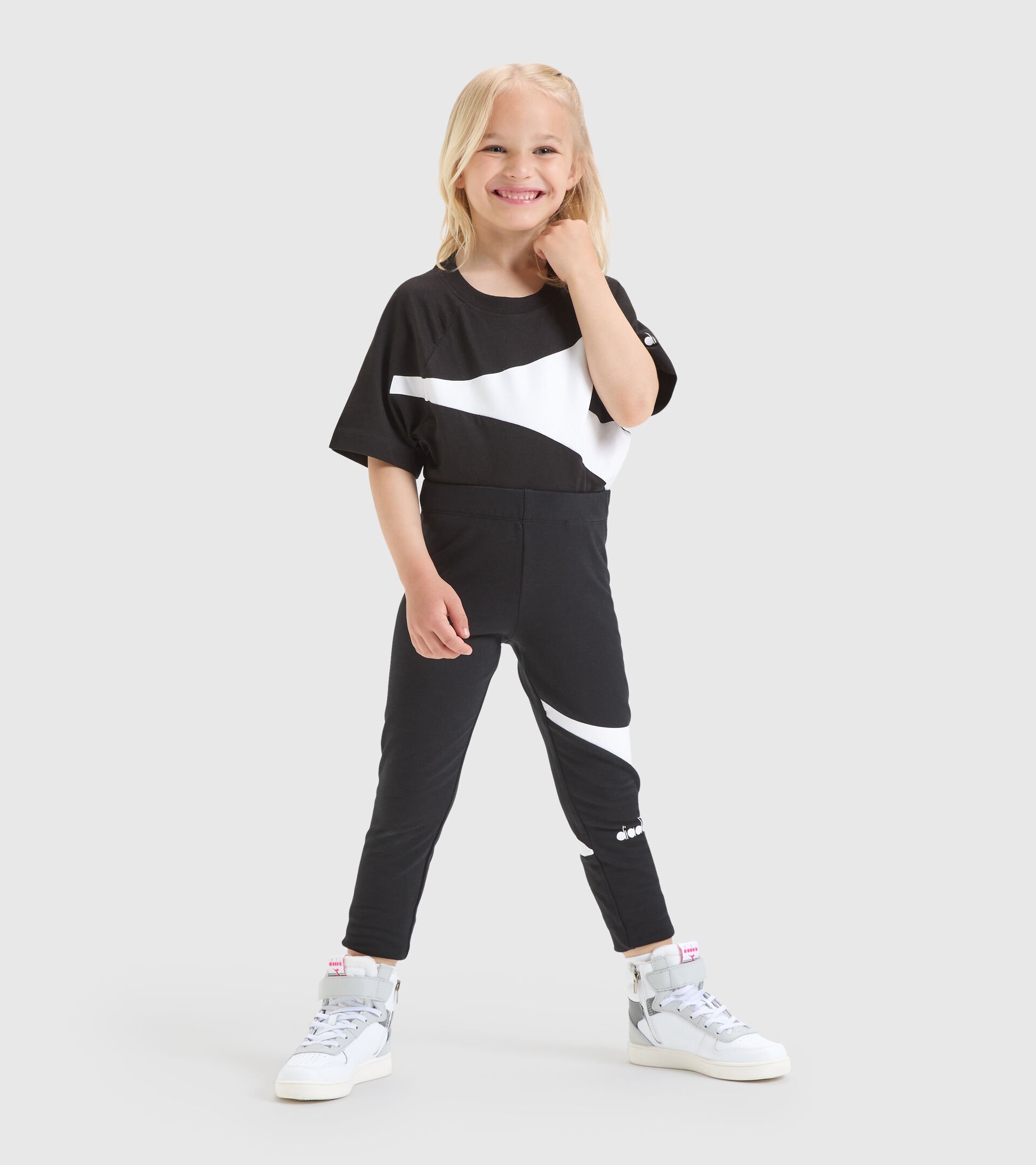 Stretch cotton terrycloth sports leggings - Girls JG.LEGGINGS POWER LOGO BLACK - Diadora