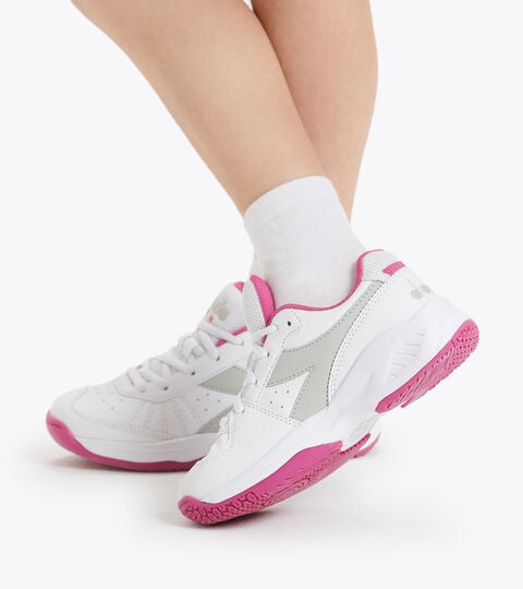 S. CHALLENGE 3 SL JR, BLANC/ROSE IBIS Chaussures de tennis pour terrains durs et terre battue - Unisexe Enfant S. CHALLENGE 3 SL JR BLANC/ROSE IBIS - Diadora
