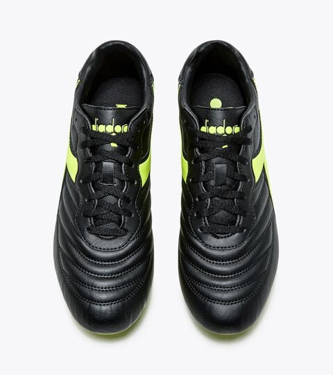 BRASIL R LPU, BLACK/FLUO YELLOW DIADORA Calcio boots for firm ground - Men's BRASIL R LPU BLACK/FLUO YELLOW DIADORA - Diadora