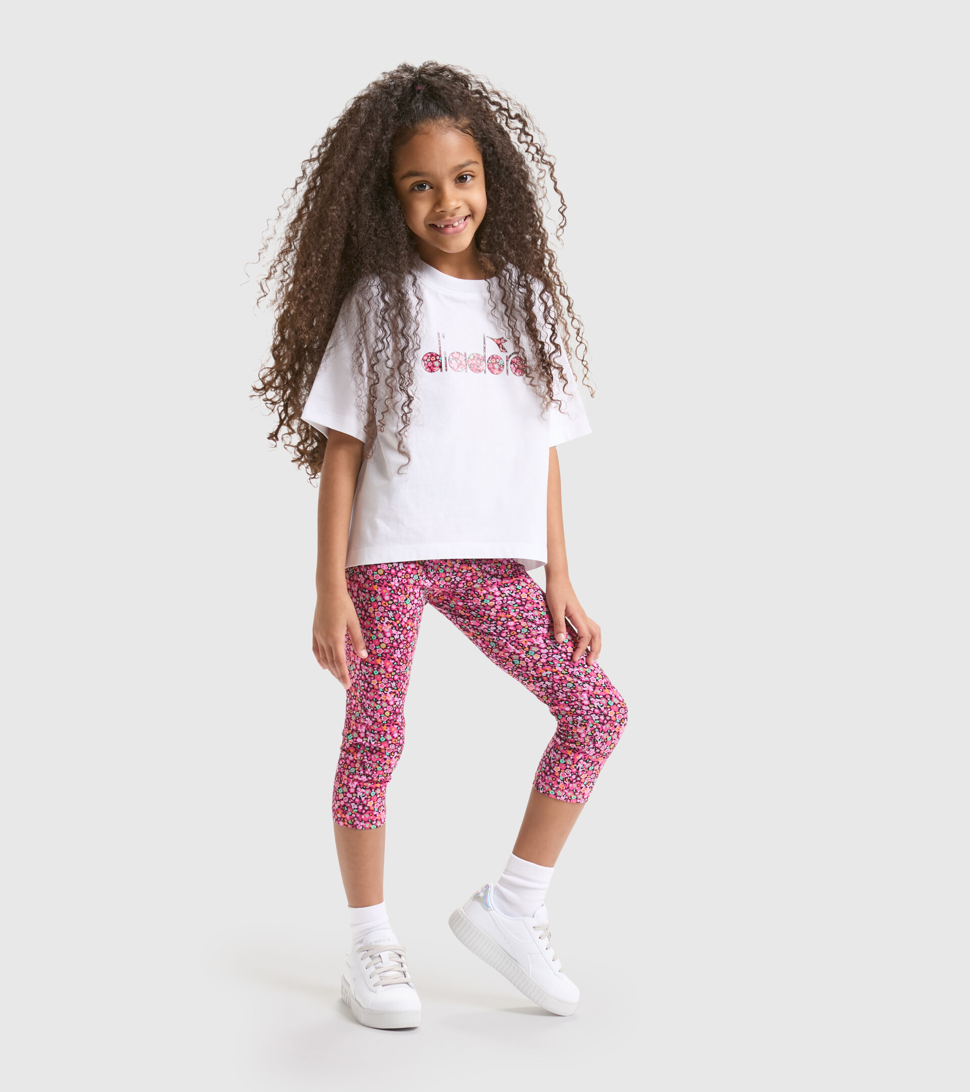 Stretch cotton jersey sports leggings - Girls JG.LEGGINGS BLOSSOM FUCHSIA PURPLE/BLACK - Diadora