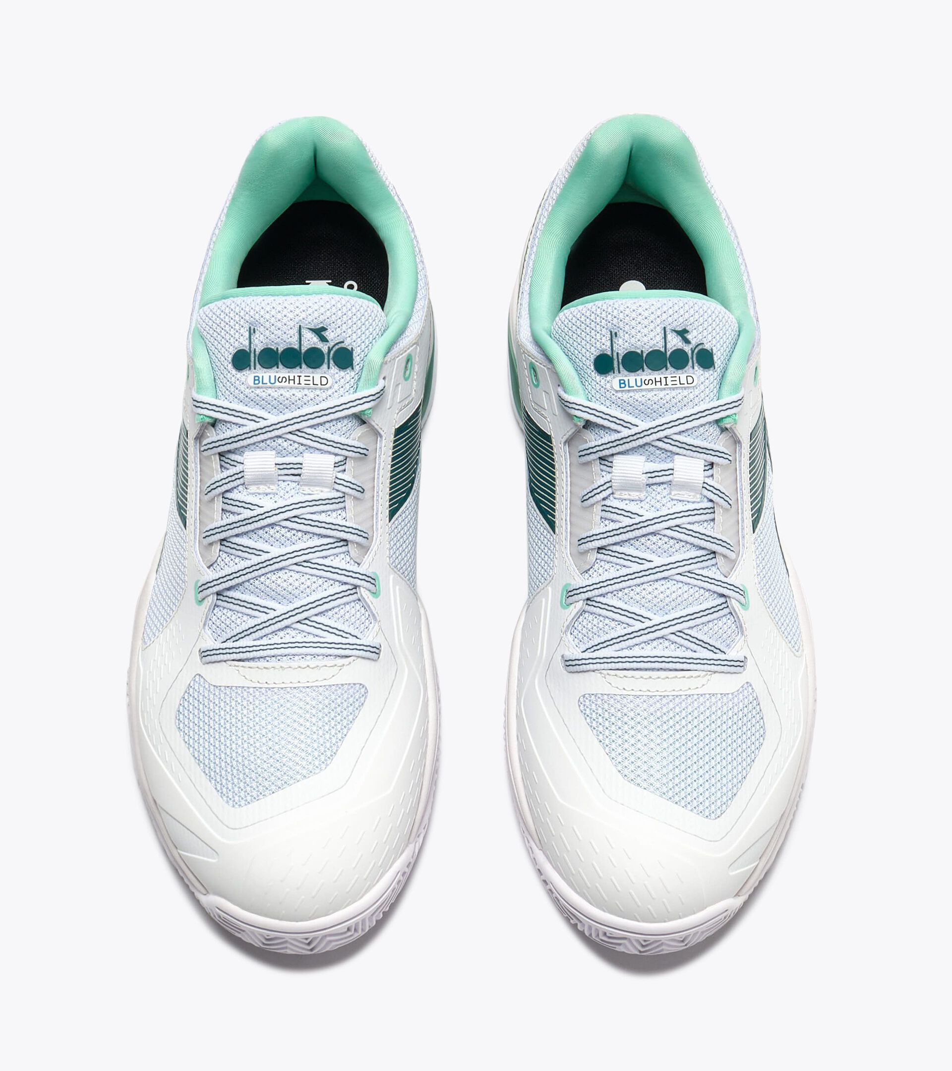 Zapatilla de tenis para superficies de tierra batida - Protecci&oacute;n y amortiguaci&oacute;n - Hombre BLUSHIELD TORNEO 3 CLAY BLANCO/SOMBREADO PICEA - Diadora