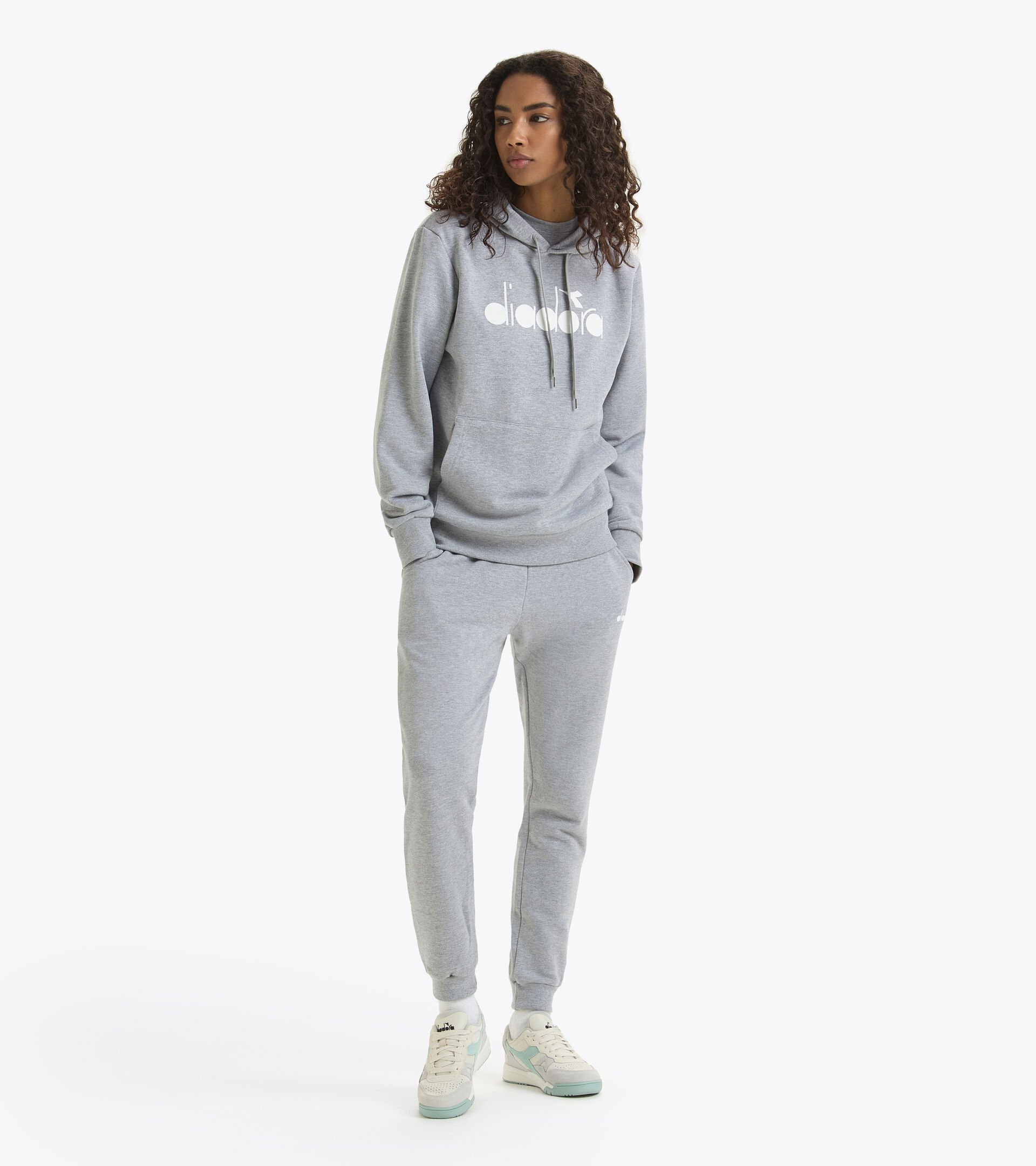 Sporty hoodie - Made in Italy - Gender Neutral HOODIE LOGO HIGH RISE MELANGE - Diadora