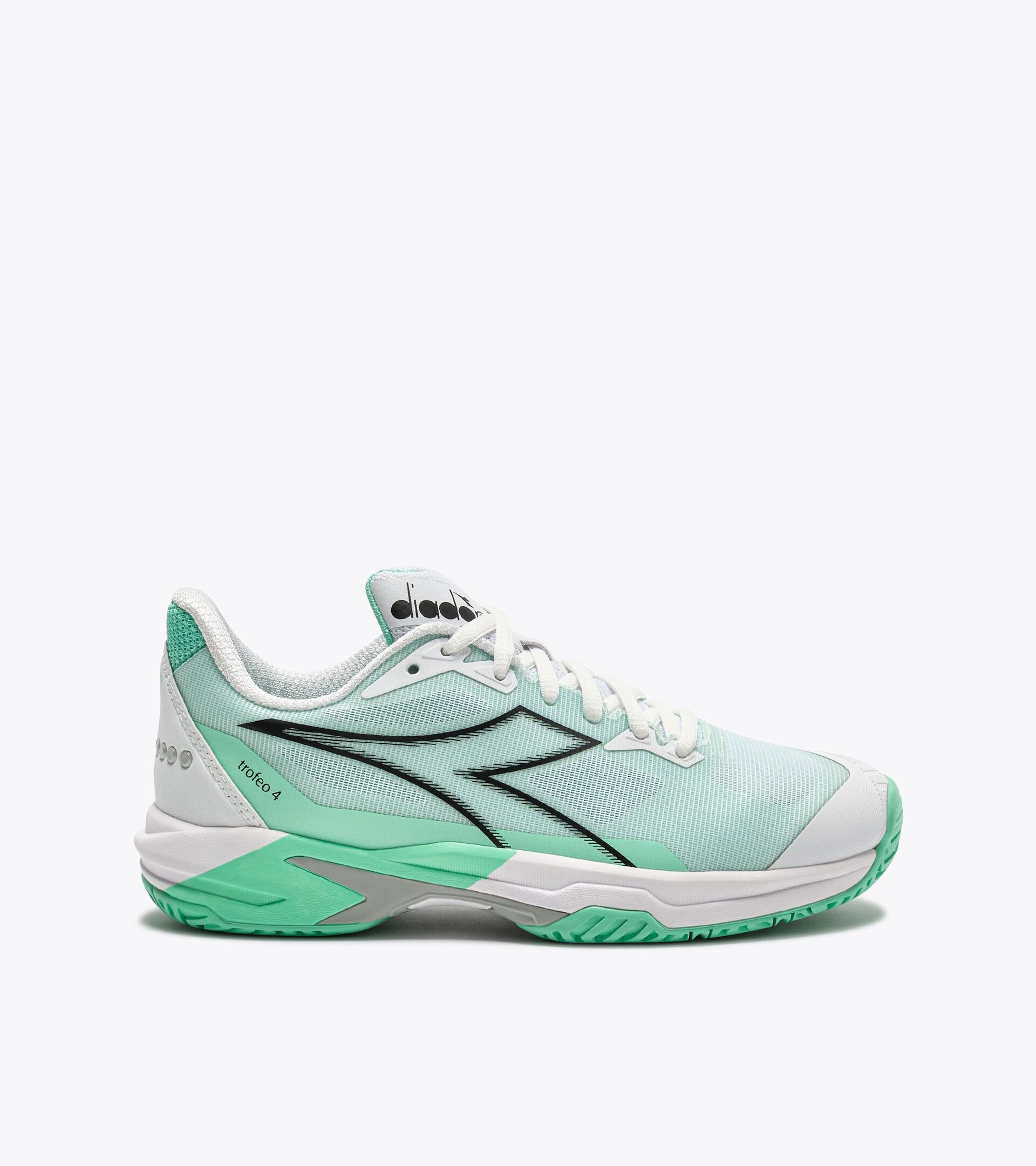Tennisschuh f&uuml;r Hartpl&auml;tze oder Sandpl&auml;tze - Stabilit&auml;t - Damen TROFEO 4 W AG BIANCO/NERO/VERDE NEON - Diadora