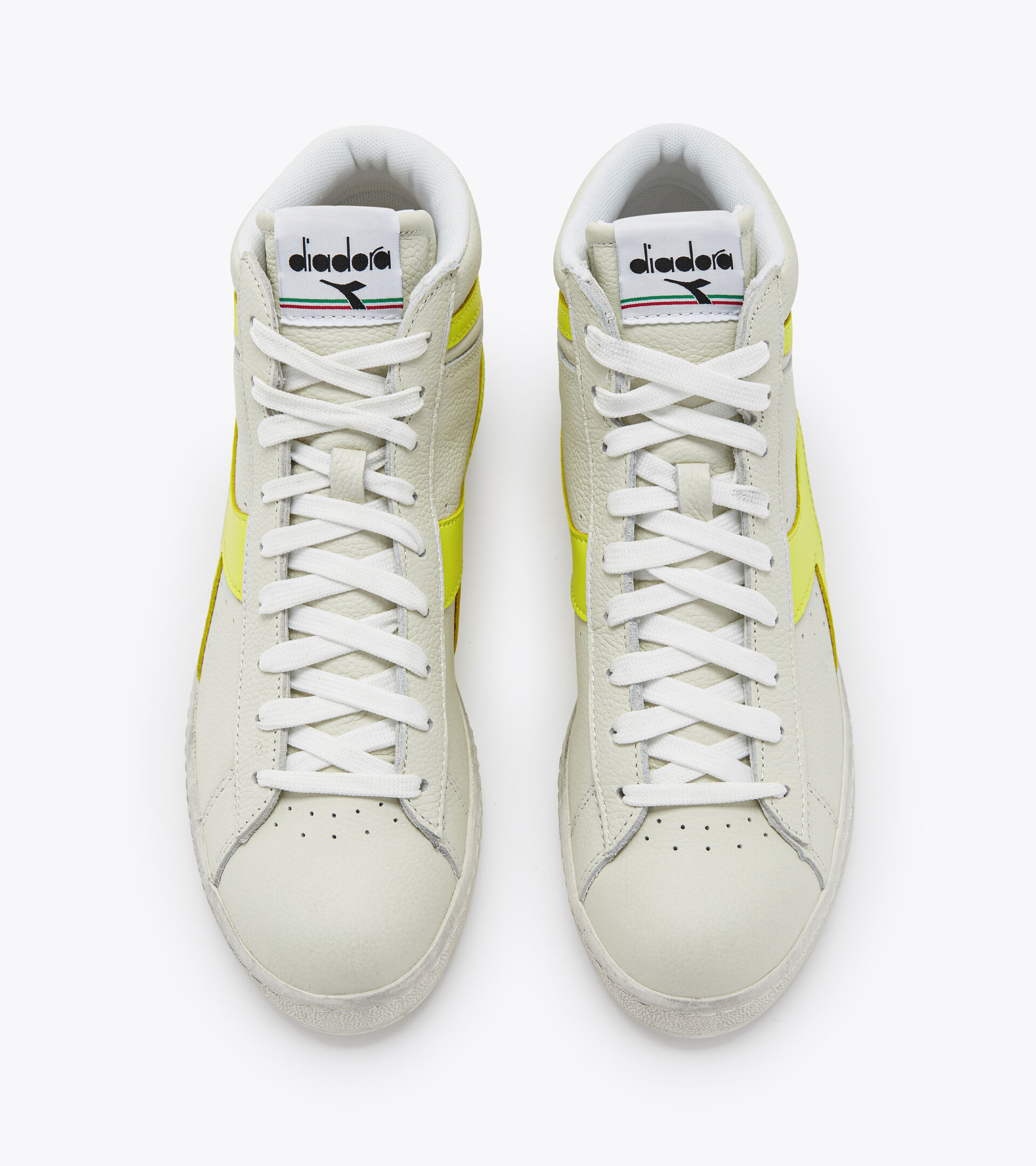 Sporty sneakers - Unisex GAME L HIGH FLUO WAXED WHITE/LEMON YELLOW FLUO - Diadora