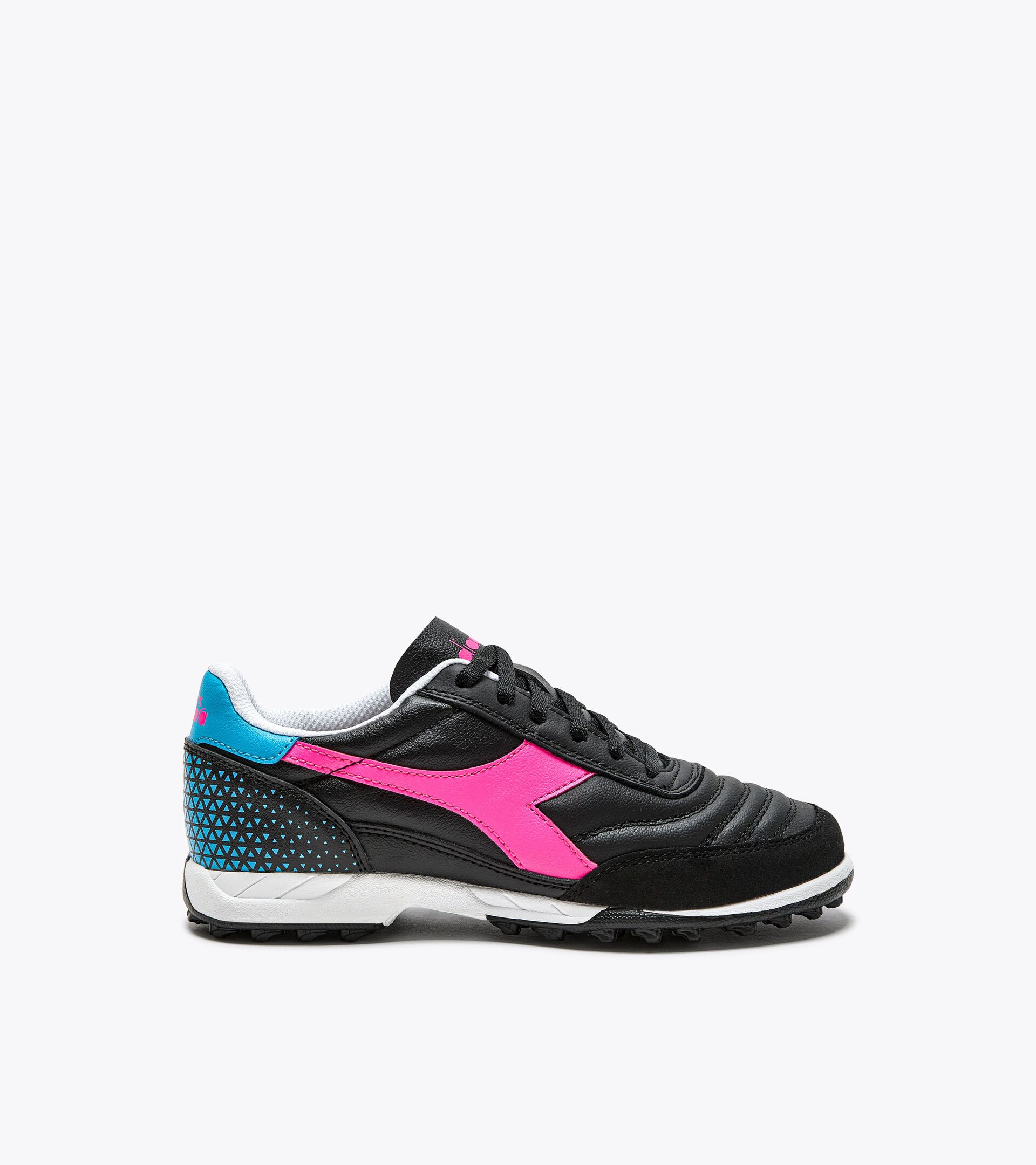 Chaussure de futsal - Semelle extérieure spécifique pour gazon synthétique/terrains durs CALCETTO GR LT TF Y NOIR/ROSE FL/CYAN BLEU FLUO - Diadora