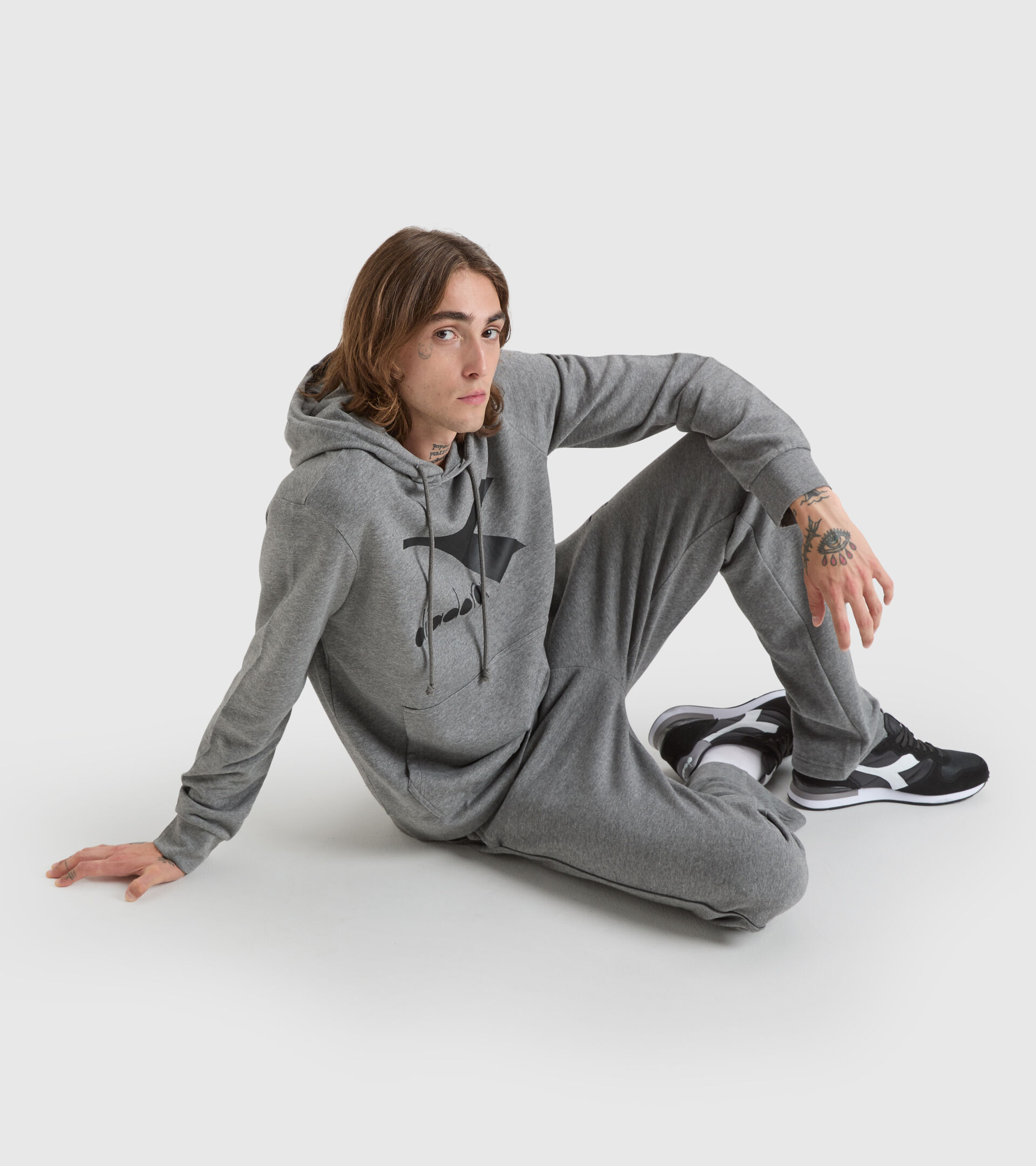 Sporty hooded sweatshirt - Men HOODIE CHROMIA DARK GRAY MELANGE (C6096) - Diadora