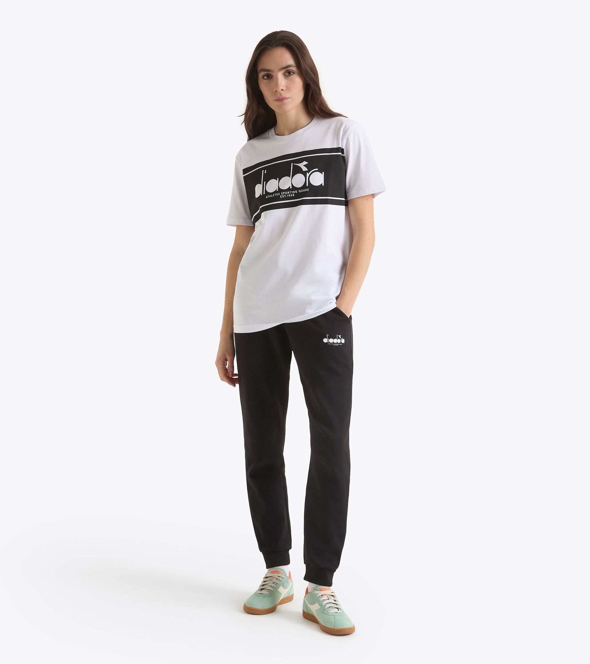 T-shirt - All-Gender T-SHIRT SS LOGO OPTICAL WHITE/BLACK - Diadora