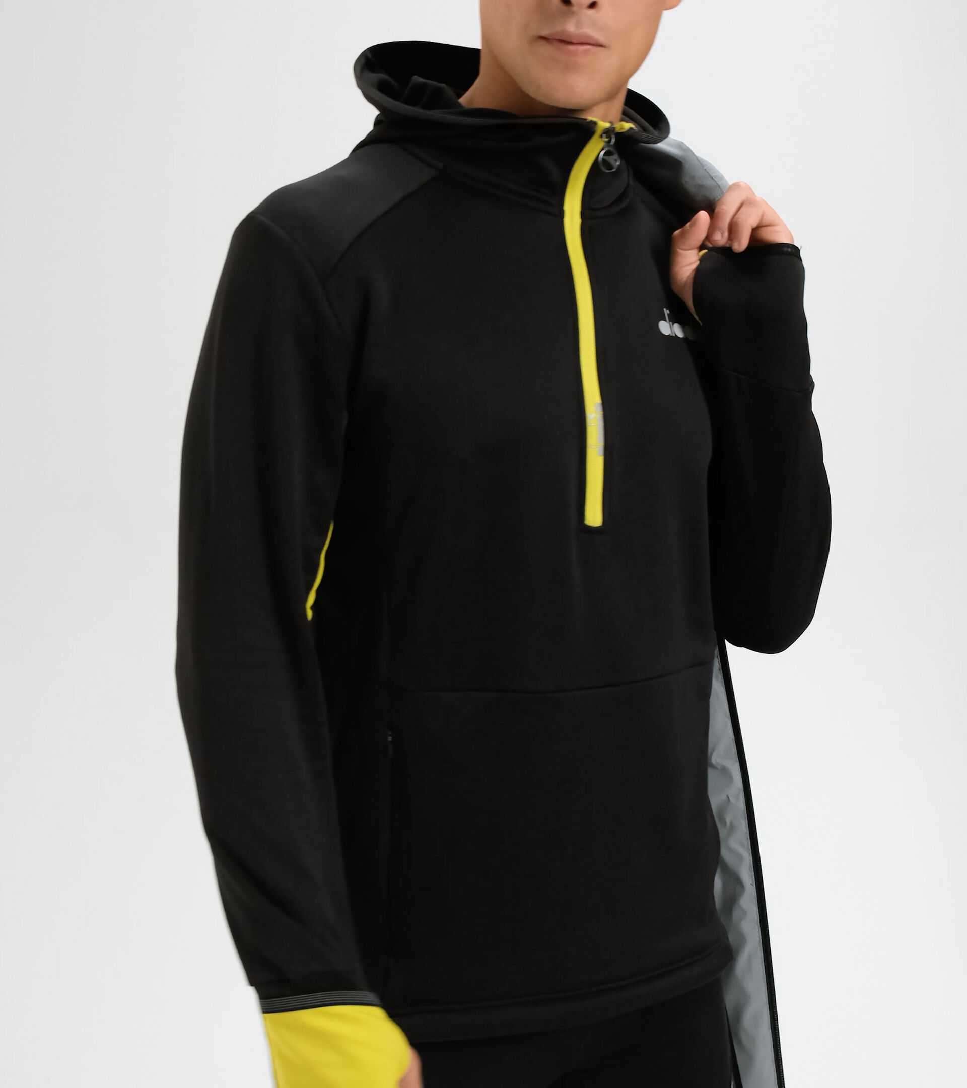 Winter hooded running sweatshirt - Men HD WARM UP WINTER SWEAT BLACK - Diadora