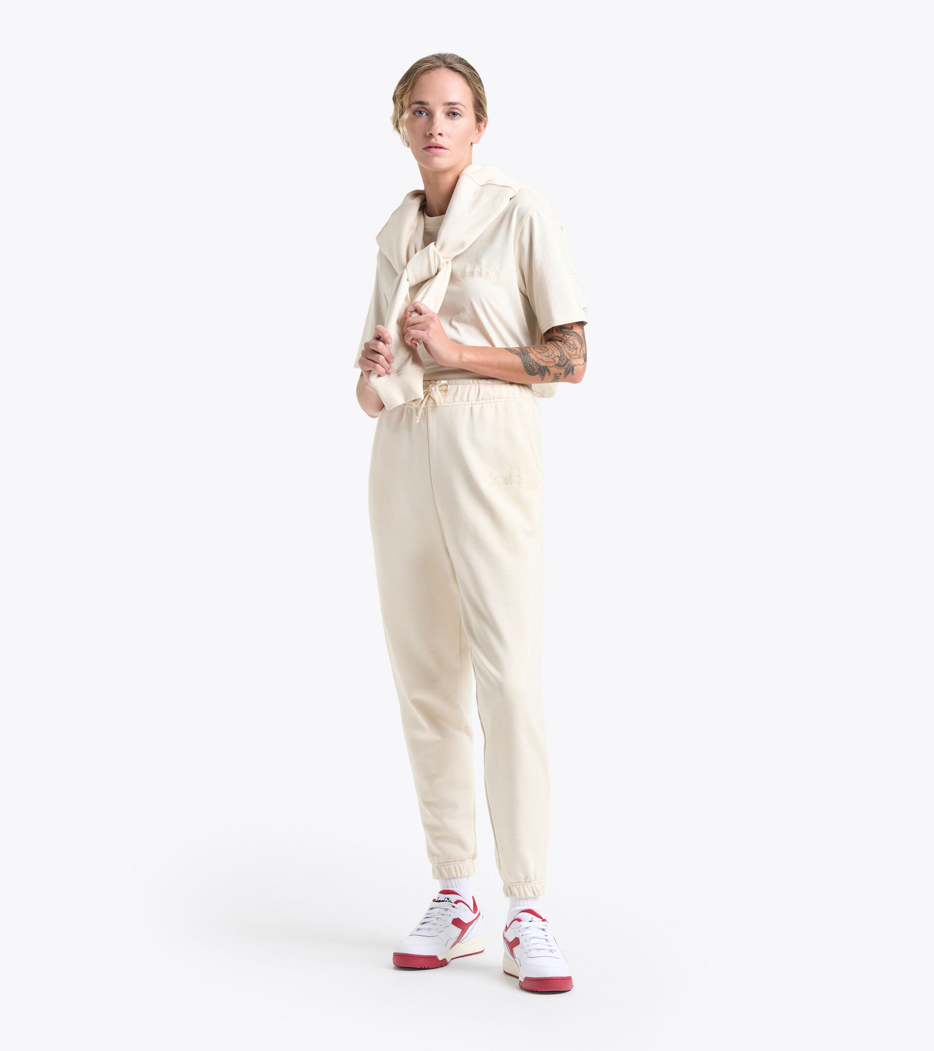 Pantalone sportivo in cotone - Gender neutral PANT SPW LOGO BEIGE CIGNO - Diadora