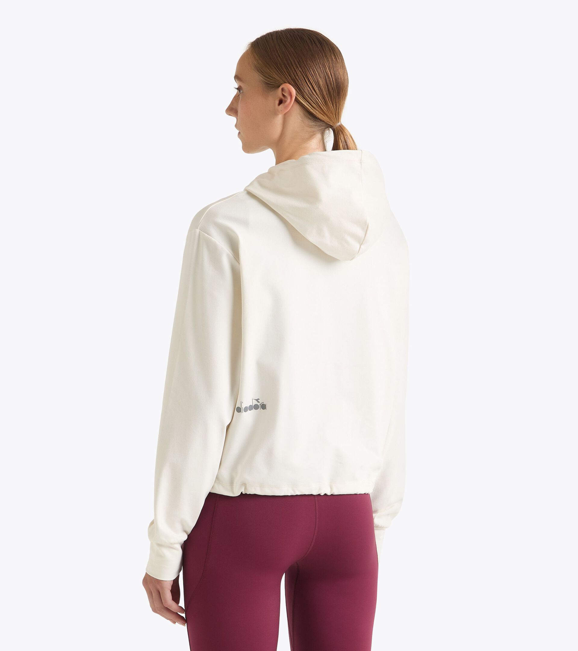 Pull en jersey post-entra&icirc;nement&sect;Femme L. JERSEY PULLOVER HOODIE RUN CREW BLANCHE MURMURE - Diadora