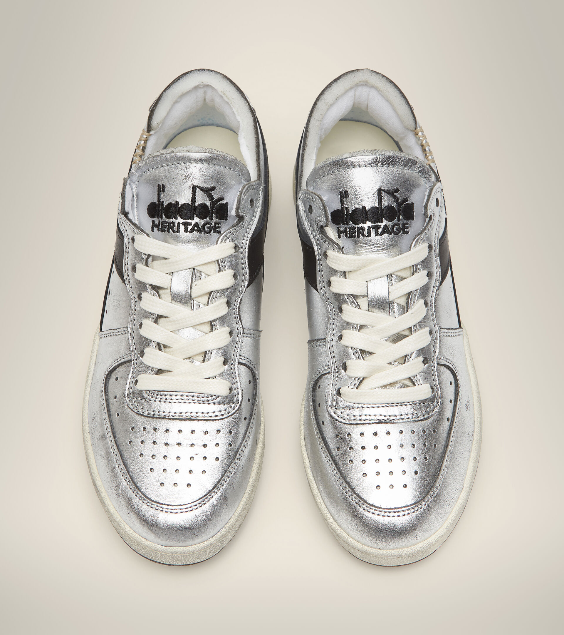 Footwear Heritage DONNA MI BASKET ROW CUT SILVER USED W ARGENTO METALLIZZATO/NERO Diadora