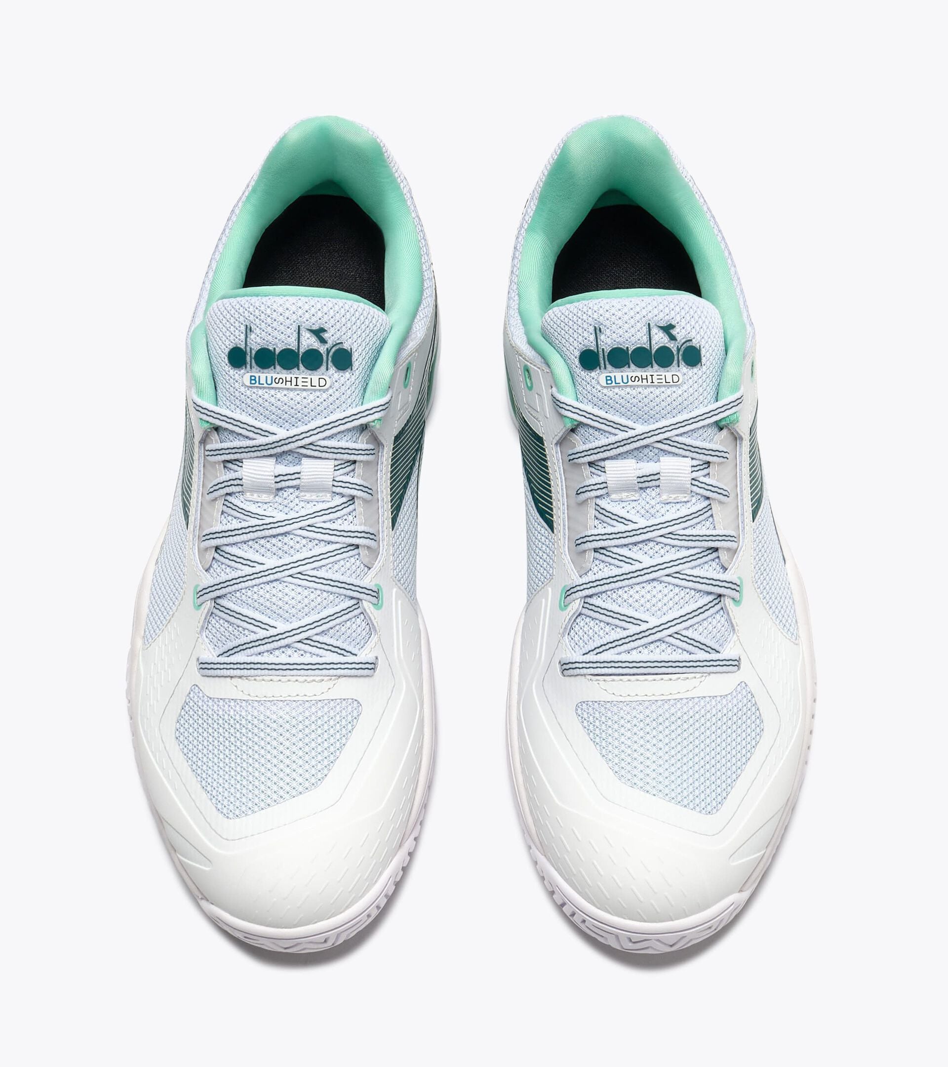 Tennis shoe for hard surfaces and clay courts -  Protection and cushioning - Men&rsquo;s BLUSHIELD TORNEO 3 AG WHITE/SHADED SPRUCE - Diadora