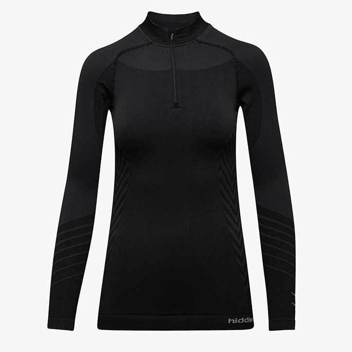 L. 1/2 ZIP LS T-SHIRT ADV, BLACK, large